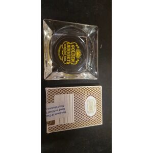 Golden Nugget Las Vegas Vintage Glass Ashtray and Bee Casino Used Playing Cards